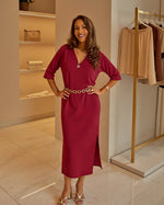 Vestido Midi Decote V com Fenda - Marina